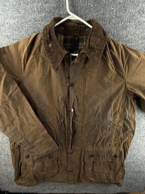 Barbour Moorland A50 Waxed Jacket Men Full Zip Brown Tartan Lined Hunting Adult
